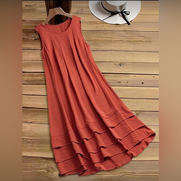 Dresses & Skirts - Emery Rose Sleeveless Tiered Maxi Dress in Rust Orange